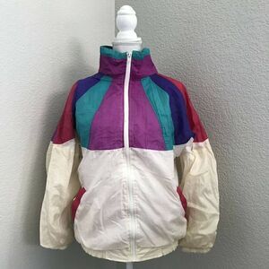 Pro Spirit Women's Multicolor Vintage Color Block Windbreaker Jacket Size M